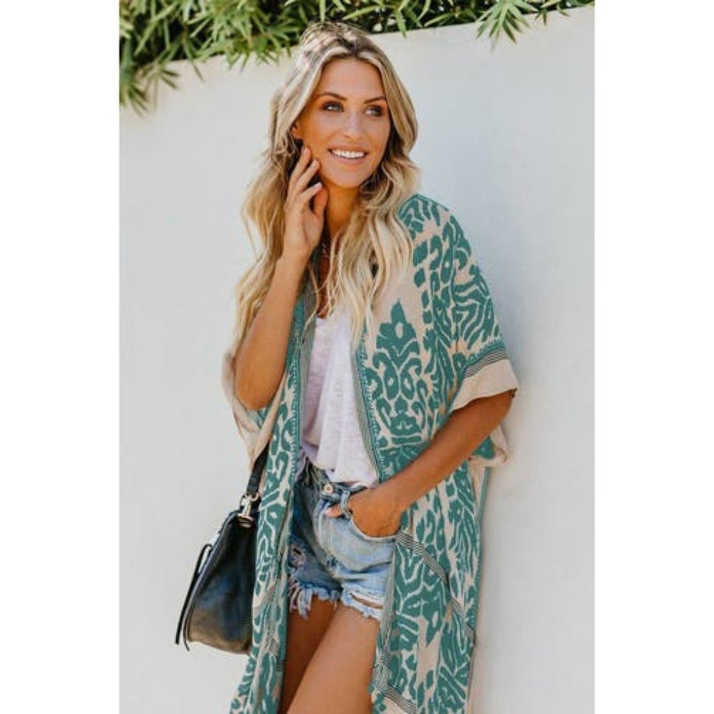Bohemian Green Prowess Pom Pom Kimono NEW